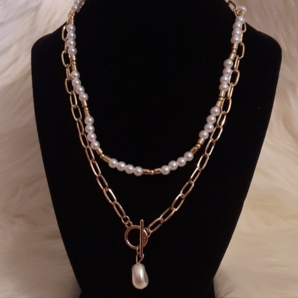 2pcs Gold Faux Pearl Charm Buckle Necklace - Picture 2 of 15